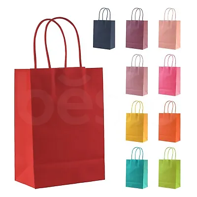 £6.99 • Buy 20 Bright Colored Paper Gift Bags With Handles Kids Adults Birthday Party Bag