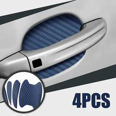 4x Blue Carbon Fiber Car Door Handle Protector Film Anti Scratch Sticker Parts • $3.03
