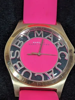 Marc By MArc Jacobs Pink Dial Round Gold Tone Case Pink Leather Band Watch 7.5in • $39.19