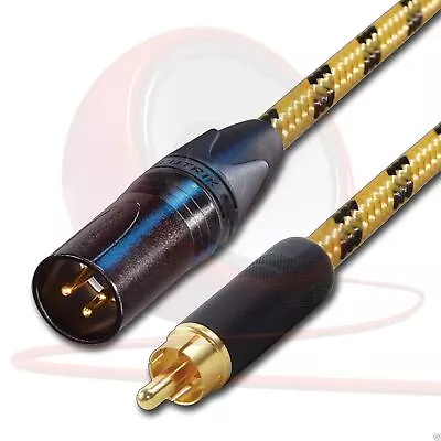 Gold RCA To Male XLR Audio Cable. Long XLR To Phono Lead. Braided Vintage Cord • £26.17