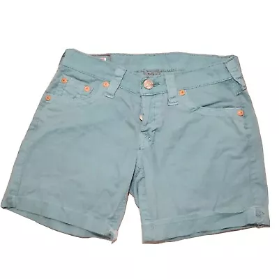 True Religion Brianna Shorts Womens Blue Cut Off Size 26 World Tour Button Fly • $27.99