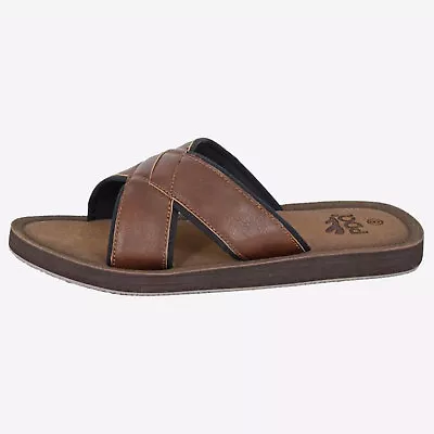 PDQ Bayworth Mens Beach Fashion Mule Sandal Brown • £16.99