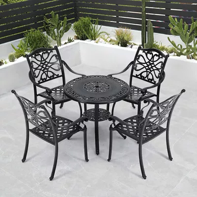 Garden Bistro Set Outdoor Table With 4 Seater Chairs Cast Iron Furniture&Cushion • £439.95