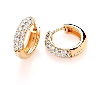 9ct Yellow Gold On Silver CZ 15mm Chunky Huggie Hoop Earrings Ladies / Mens • £20.95