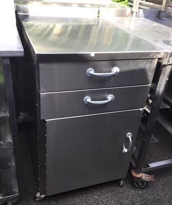 £199.99 • Buy Table Top Floor Standing Cupboard 2 Drawer’s Stainless Steel Counter Top Wheels