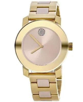 Movado Bold $895 Womens Beige/gold Ceramic Stnls Stl Crystals Watch 3600640* • $82.55