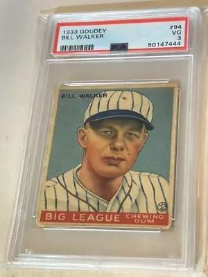 1933 Goudey #94 Bill Walker St. Louis Cardinals Psa Vg 3 Baseball Card. • $65