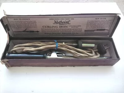 Vintage Hotpoint Hair Curling Iron Wood Handle In Original Box Antique • $19.95