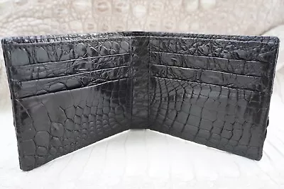 Black Full Crocodile Leather Skin Men's Bifold Wallet Real Alligator • $62.21