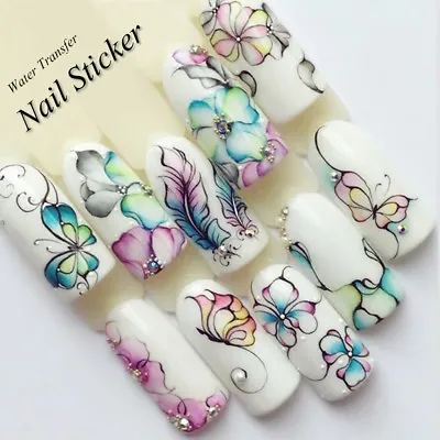 Nail Art Water Decals Stickers Transfers Spring Flowers Floral Butterflies (509) • £1.49