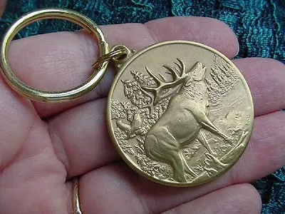 (MD-49) ELK Deer Minted Bronze Medallion KEY CHAIN Ring JEWELRY Wapiti • $17