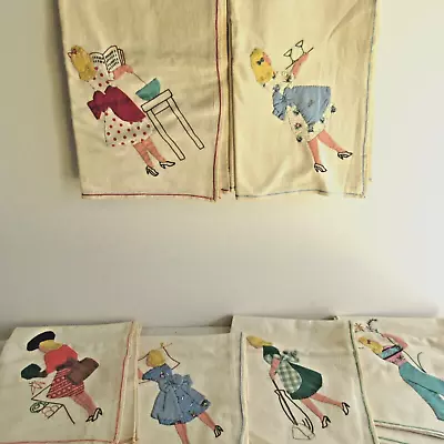 Vintage Lot Of 6 Flour Sack Dish Towels Woman's Work Week Embroidery/applique • $59.99