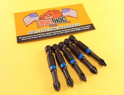 Drill Hog® #2 Phillips Impact Driver Bits 2 X2  Power P2 Lifetime Warranty 5 Pcs • $12.34