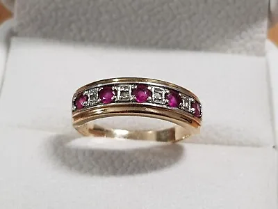 9ct Gold Ruby And Diamond Ring Size N 1/2 • £155
