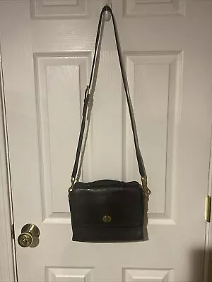 Vintage Coach Court 9870 Crossbody Bag Black Leather Satchel Handbag • $79.99