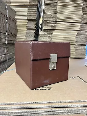 Vintage 7  Inch Single Vinyl Record Storage Box Handle Carry Case Brown Leather • £15