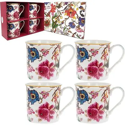 Set Of 4 Fine China Coffee Mugs Tea Cups Anthina William Morris Floral Gift Box • £15.15