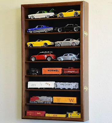 Car Display Case Walnut 16 Pcs Diecast 1/24 Scale 1:24 Collection Shelf Cabinet • $185.86