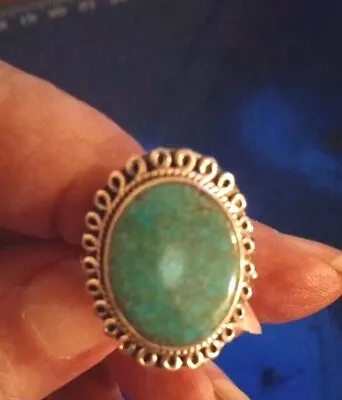 Green Onyx Silver Ring Not Sure What The Stone Is Stamped 925 Lots Of Scrolling  • $77.08