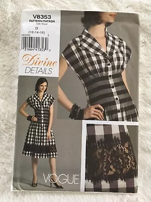 Vogue Misses Slightly Flared Tucked Waist Dress Pattern Sz 12 14 16 Uncut • $6