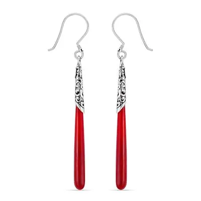 Sponge Red Natural Coral Dangle Earrings 925 Sterling Silver Boho Fish Hook Gift • $16.34