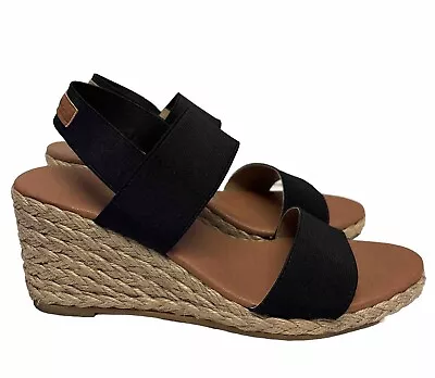 Tommy Bahama  Sakura Elastic Wedge Espadrille Sandals Shoes Black Size 8.5 • $25.99