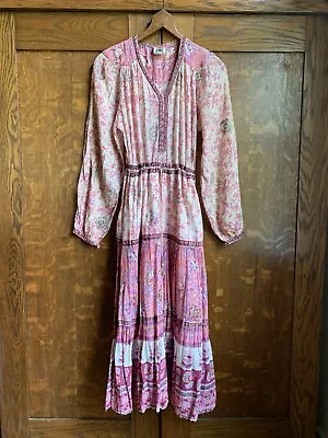 70s Vintage Indian Block Print Cotton Gauze Dress Pink XS Small • $300