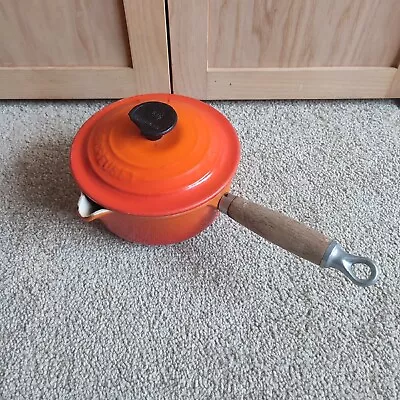 Le Creuset 16 Orange Saucepan And Lid With Wooden Handle • £24