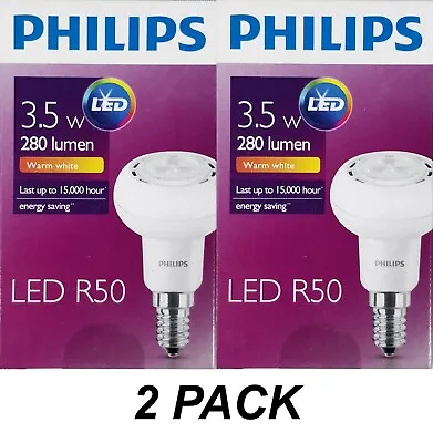 2 X Philips 3W Dimmable LED Down Light Globes Bulbs Lamps R50 Warm White E14 • $27.53