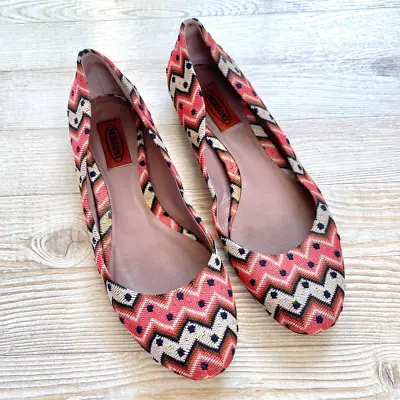 Missoni Chevron Knit Ballet Flats | Coral/Green/Navy Size 37.5 • $55