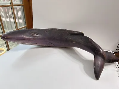 Vintage Folk Art Carved And Painted Wood Sculpture Sperm Whale Purple 14 In Long • $39.99