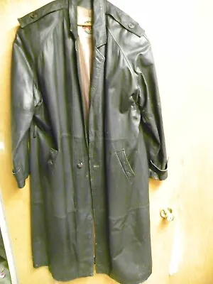 Men Full Length Black Leather (l)trench Jacket Overcoat Duster • $40