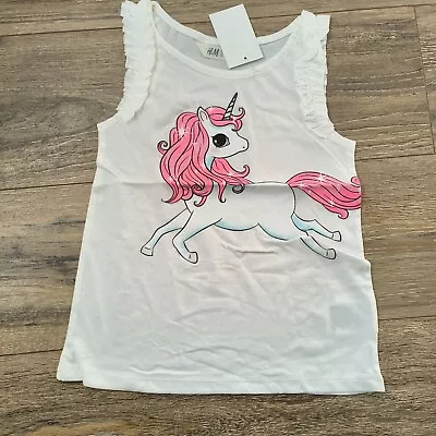 Girls White Frilly Unicorn H&M Vest T-shirt Top • £2.99