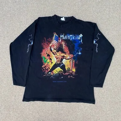 VINTAGE Manowar T Shirt Mens Large Black Warrior Of The World Long Sleeve Rock • $99.55