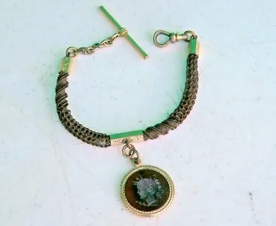 Victorian Mourning Woven Hair Wax Seal Fob Watch Chain W Intaglio Roman Goddess • $135