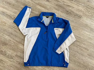 Vintage NIKE Y2k Swoosh Blue 1/2 ZIP Windbreaker Jacket 90s Hooded Vented Large • $19.99