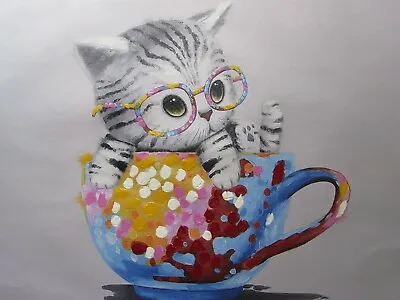 £12.95 • Buy Cute Kitten Cat Oil Painting Canvas Print Kids Room Funky Art City Modern Art