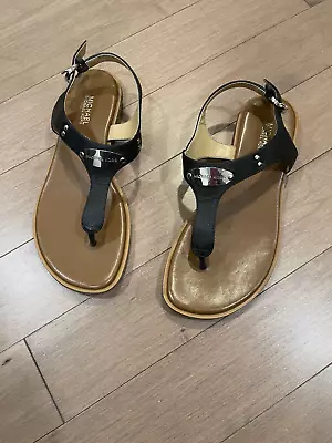 MICHAEL Michael Kors Plate Slingback Thong Sandals Black Leather Size 6.5 • $39.99