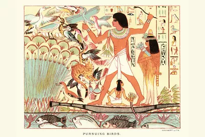 Ancient Egyptians Hieroglyphics Hunting Birds Art Print Poster 18x12 • £10.43