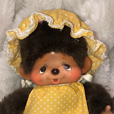 Vintage 1974 MONCHHICHI W/ Pink Hair Bow Polka Dot Dress 5” Girl Monkey Doll • $14.99