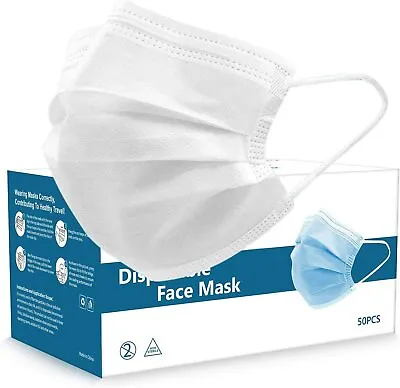 50 Pcs White 3-Ply Face Mask Disposable Non Medical Surgical Earloop Mouth Cover • $10.79