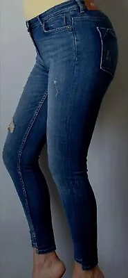 Zara Women's Blue Denim Distressed Mid Rise Skinny Stretch Ankle Jeans! Size 6 • $36
