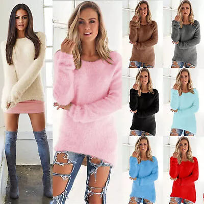 Womens Fleece Fluffy Fur Sweater Jumper Warm Pullover Sweatshirt Fashion NEW • $17.95