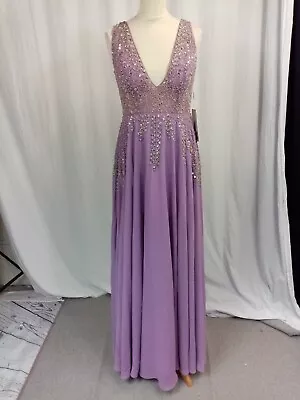 Stacees Ladies Dress Size 10 Prom Bridesmaid Lilac Silver Beads Long Sleeveless • £80