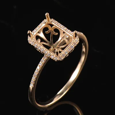 Natural Diamond Ring Semi Mount Setting Emerald Cut 9x7mm Solid 14K Yellow Gold • $245