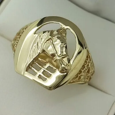9ct Yellow Gold Open Set Horse Signet Ring Finger Size R 1/2 • £275