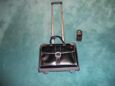 Franklin Covey Black Leather Wheeled Carry On Travel Bag Briefcase • $59.99