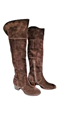 FRY Over The Knee Suede Boots Womens 7.5 US  Dark Brown Leather Block Heel • $55