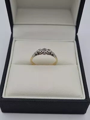 18ct Yellow Gold And Platinum Diamonds Ring Vintage • £136