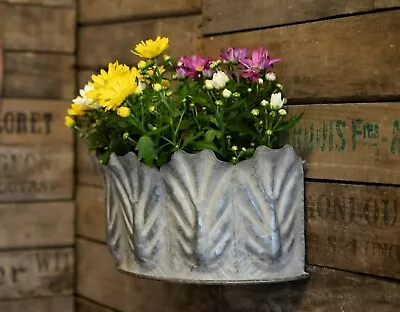 £33.95 • Buy Large Galvanised Metal Ornate Wall Basket Flower Pot Planters Garden Decor